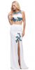 Floral Applique Mesh Top Two Piece Long Prom Dress in White